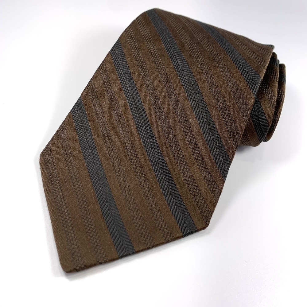 Vintage Britches Mens Tie Brown w/ Black Herringbone Striped Design‎ 100% Silk